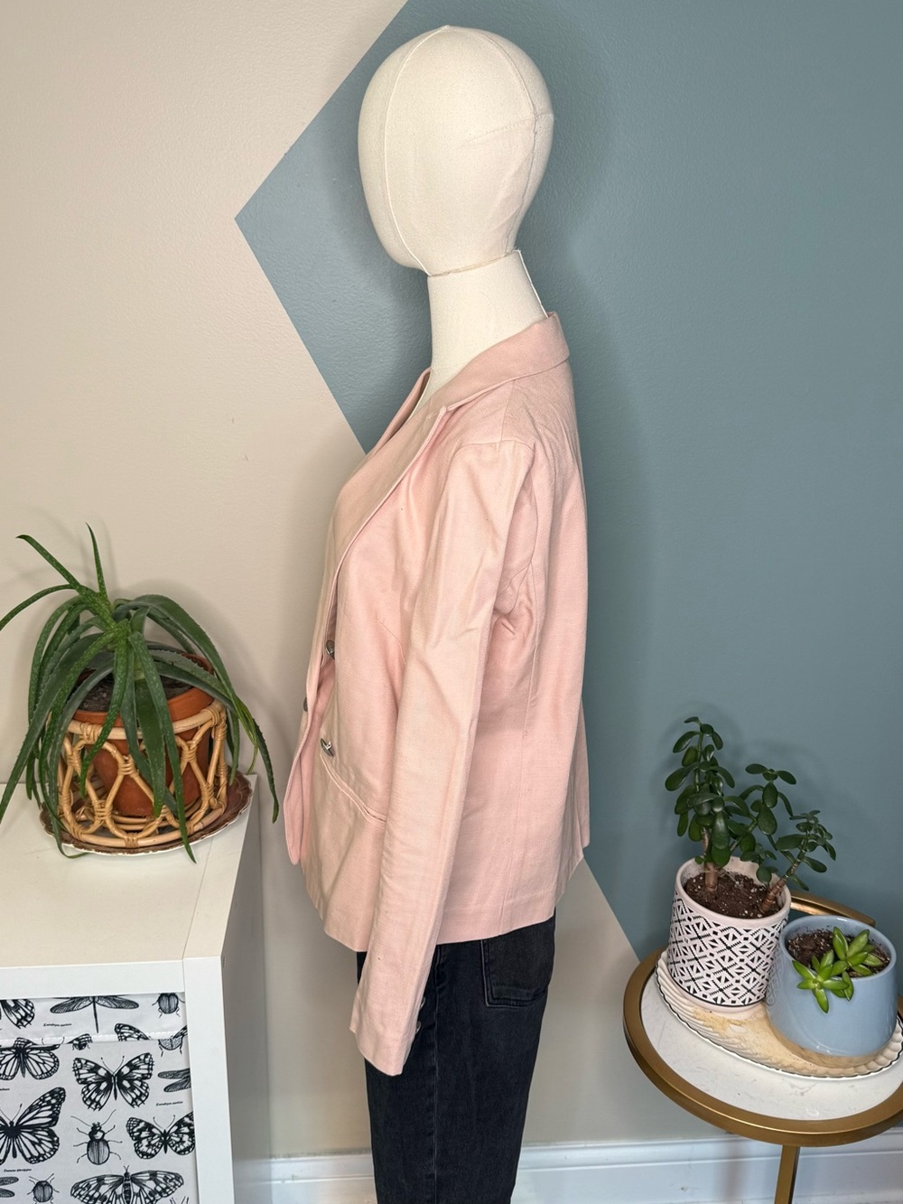 Evereve Blush Pink Military Button Double Breasted Cotton Blazer Medium - Picture 3 of 14